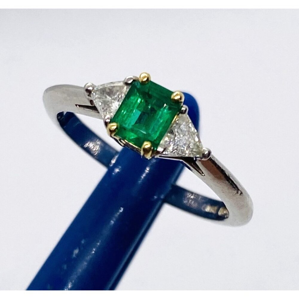 Tiffany & Co PT950 Platinum 18K Gold Emerald Diamond Ring Size 6